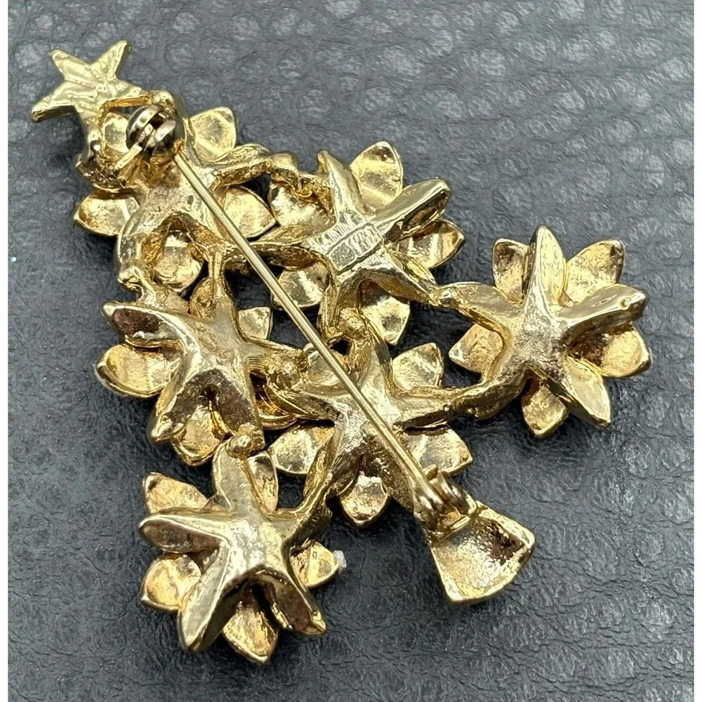 Vintage Unsigned Lia Lalique Flowers Tree Brooch Christmas Glitter Book Piece